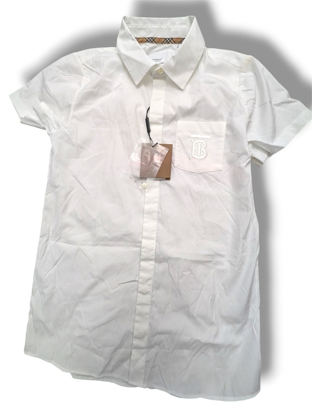Burberry White Short-Sleeve Button-Down Shirt with Chest Pocket